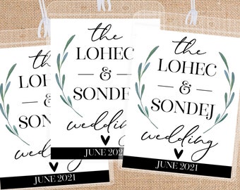 Custom Wedding Luggage Tags - Bulk Wedding Favor Bag Tags for Bridal Party & Out of Town Guests, Modern Greenery Wedding Save the Date Gifts