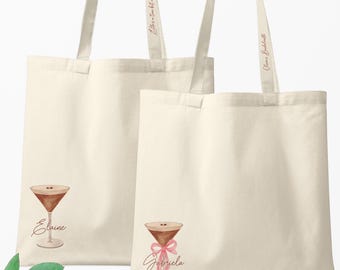Espresso Martini Tote Bags with Custom Name | Personalized Bachelorette Party Favors | Cocktail Bags for Birthday Party Bikinis and Martinis