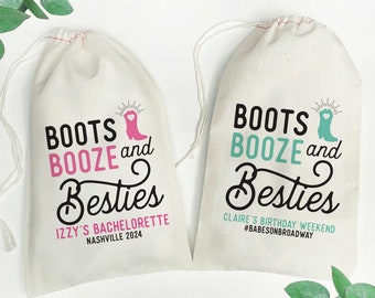 Nashville Bachelorette Party Favor Bags, Boots Booze Besties Gift Bags, Nash Bash, Let's Get Nashty, Custom Canvas Favor Bags