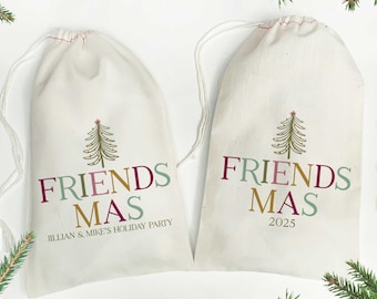 Friendsmas Custom Holiday Gift Bag, Boho Holiday Party Favors, Christmas Party Bag, Personalized Xmas Hangover Kit