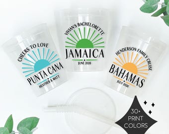 Custom Beach Destination 16oz Party Cups | Tropical Bachelorette, Birthday, or Girls Trip Favors