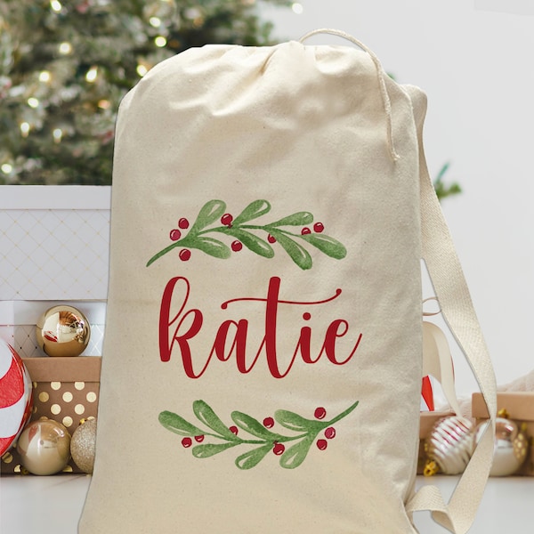 Personalized Santa Sack, Elegant Christmas Gift Wrap for Big Presents, Extra Large Christmas Gift Bag with Name, Pretty Holiday Gift Bags