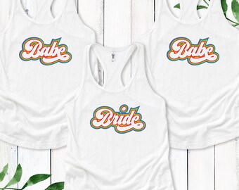 Lesbian Bachelorette Tank Tops - Rainbow Gay Pride Shirts for Retro Bach - 2 Brides Matching Tees - Same Sex Wedding Party - LGBTQ Gifts