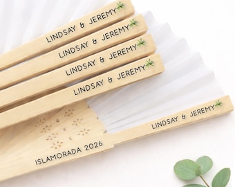 Personalized Palm Tree Wedding Favor Fan: Beach Bachelorette Gift