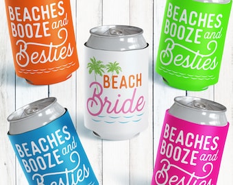 Bride and Bachelorette Party Can Coolers, Slim Can Sleeves - Skinny Seltzer Can Hugs - Beach Girls Trip Favors, Vacation Can Cozies