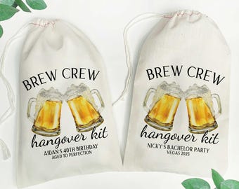 Personalized Brew Crew Hangover Kit Bags | Bachelor Party & Birthday Party Favors