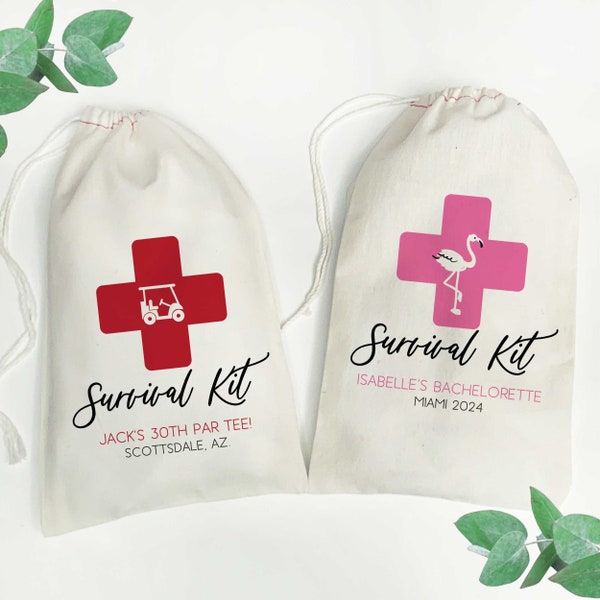 Custom Survival Kit Bags, Bachelorette Party Favors, Birthday Favor Bags - Custom Hangover Recovery Kits for Girls Trip