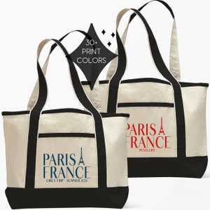 Personalized Paris France Canvas Tote Bag: Parisian Travel Gift