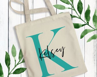 Monogrammed Canvas Tote Bag – Custom Initial, Bridesmaid Gift