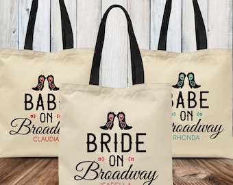Nashville Bachelorette Party Tote Bags, Babe on Broadway Nashville Girls Trip Bags - Custom Nash Bash Gift Bags - Personalized Bride Tote