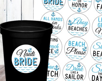 Nautical Bachelorette Cup Stickers - Boat Party Supplies - Waterproof Stickers - Nauti Decor + Favor Labels - Nautical Party Decorations