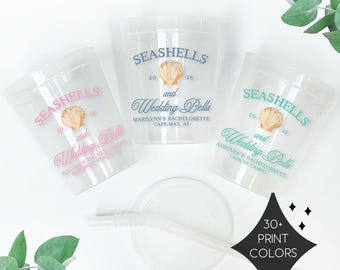 Personalized Seashells & Wedding Bells 16oz Bachelorette Party Cups |  Coastal Wedding Favors