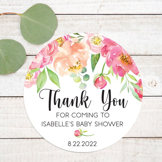 Pink Floral Baby Shower Favor Labels Spring Garden Party Baby Shower