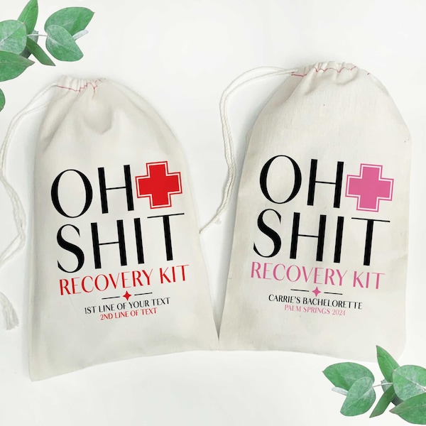 Oh Shit Recovery Kits | Custom Hangover Kit Bags | Bachelorette or Bachelor Party Favors