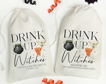 Drink Up Witches Halloween Favor Bags, Custom Halloween Bachelorette or Birthday Party, Adult Halloween Party, Personalized Gift Bags