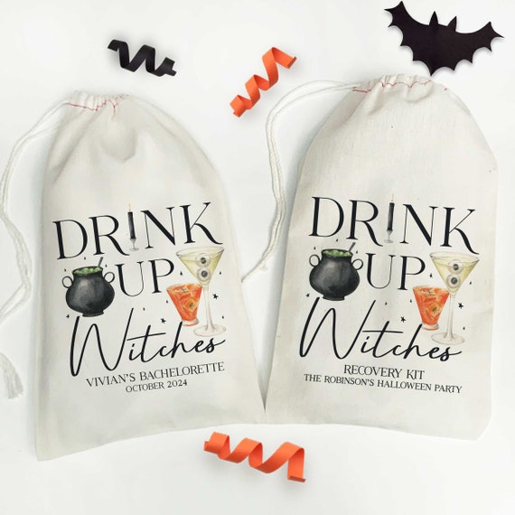Drink Up Witches Halloween Favor Bags, Custom Halloween Bachelorette or Birthday Party, Adult Halloween Party, Personalized Gift Bags