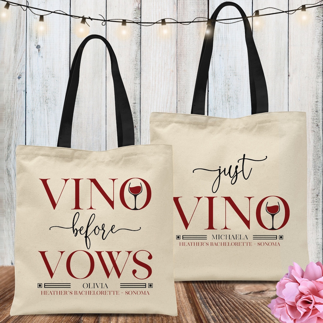 Wine Bachelorette Party Bags - Custom Canvas Tote Set - Vino Before ...