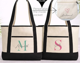 Boho Monogram Beach Tote | Personalized Canvas Beach Bag for Girls Trip | Bridesmaid Gift