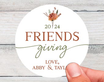Custom Friendsgiving Labels, Waterproof Cup Stickers for Friend Thanksgiving, Floral Friendsgiving Decorations, Party Decor + Cup Decals