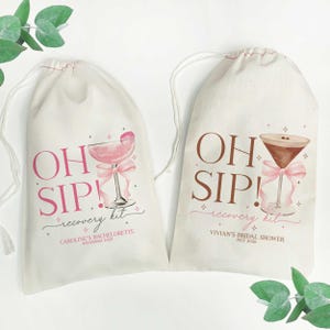 Oh Sip Cocktail Hangover Recovery Kit Bags | Custom Martini or Champagne Bachelorette Favor | Bridal Shower Favor | Girls Trip Bags with Bow