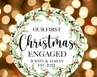 Our First Christmas Engaged Ornament 2023 - Personalized Engagement Gift for Couple - Holiday Proposal Keepsake Gift for Future Mr. & Mrs.