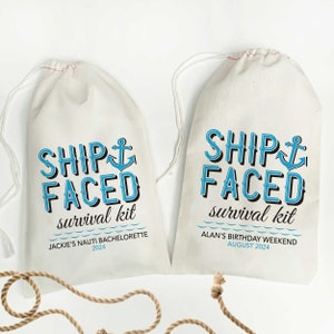 Ship Faced Hangover Kit Bags - Nautical Party Favors - Cruise Vacation, Boat Bachelorette or Bachelor Party