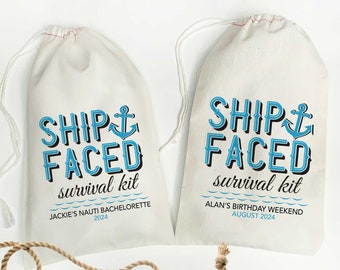 Ship Faced Hangover Kit Bags - Nautical Party Favors - Cruise Vacation, Boat Bachelorette or Bachelor Party