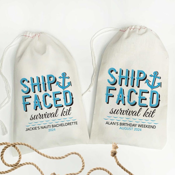Ship Faced Hangover Kit Bags - Nautical Party Favors - Cruise Vacation, Boat Bachelorette or Bachelor Party