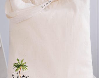 Palm Tree Tote Bags with Name | Personalized Beach Bags for Tropical Wedding Bachelorette or Birthday Trip