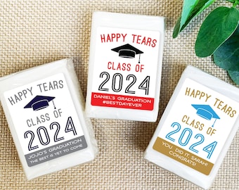 Graduation Tissue Favors + Custom Labels - Set of 15+ Facial Tissue Packs - Happy Tears