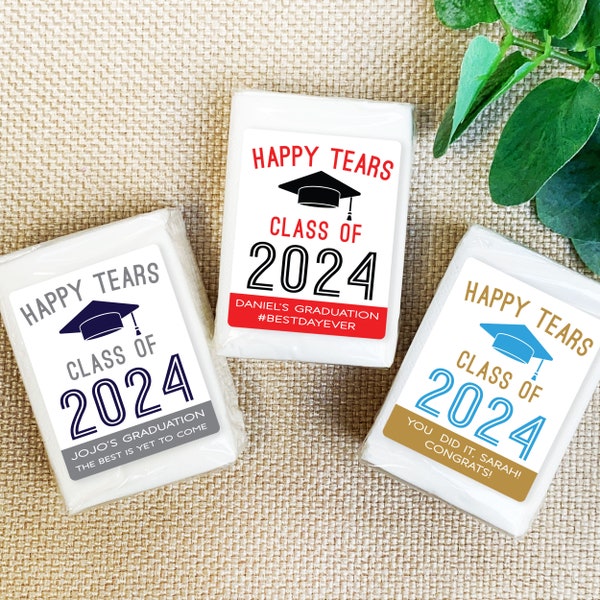 Graduation Tissue Favors + Custom Labels - Set of 15+ Facial Tissue Packs - Happy Tears