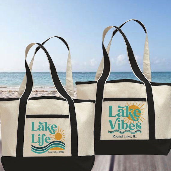 Lake Bachelorette Beach Tote Bags - Personalized Beach Bags - Lake Vibes Canvas Tote Bag - Lake Life Gifts for Women - Custom Beach Bags Il_570xn