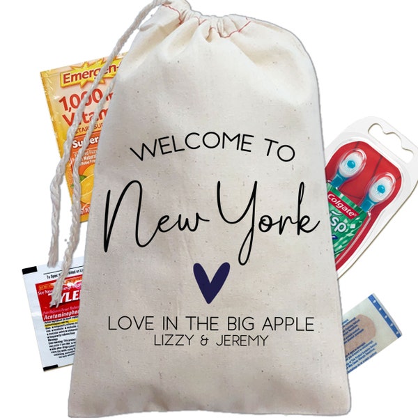 New York Wedding Welcome Bags for Guests, Custom Gift Bags for Destination Wedding or Trip, Bulk Drawstring Gift Bags, Welcome Bags ANY CITY