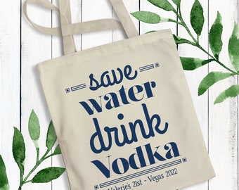 Girls Trip Totes, Save Water Drink Champagne Rose Wine Prosecco, Bachelorette Tote Bags, Girls Trip Gift Bags, Custom Vacation Totes Colored