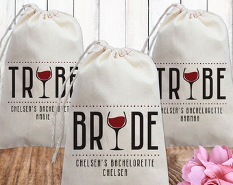 Wine Bachelorette Party Favor Bags, Wine Tasting Bridal Shower Gift Bags, Personalized Napa Vineyard Bride Tribe Bridal Party Hangover Kits