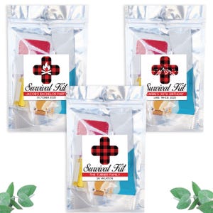 Custom Plaid Cross Survival Kit Labels + Bags | Camping Bachelorette Favors | Mountain Girls Trip | Personalized Bachelor Party Gifts