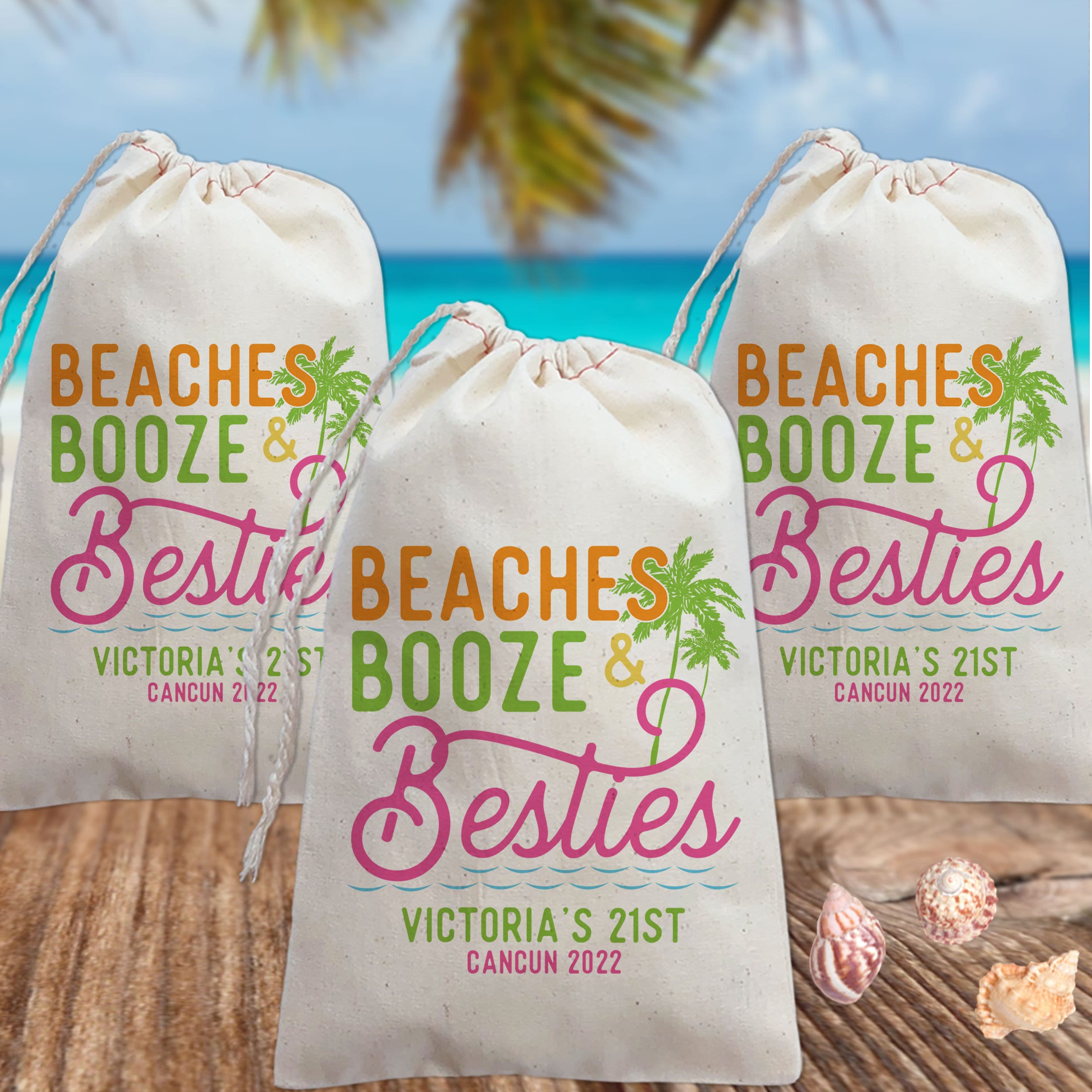 Hangover Kit Bags, Beaches & Besties Themed Survival Recovery Kit Bag With  Drawstring, 5 Pcs Wedding Cotton Gift Bags, Beach Party/Bridal