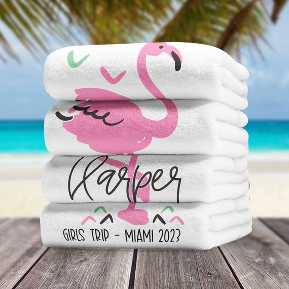 Pink flamingo beach towel hotsell