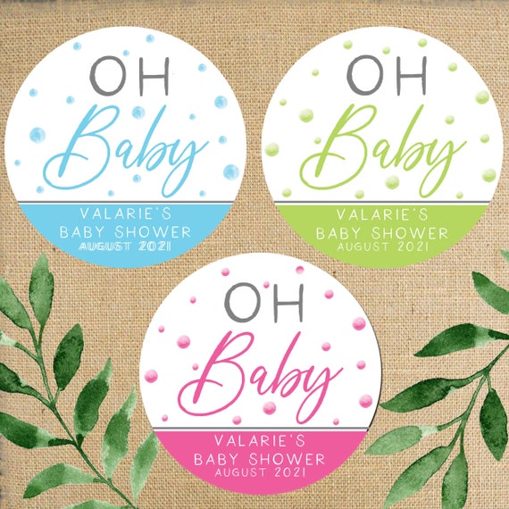 Watercolor Baby Shower Favor Labels, Custom 2, 2.5 and 3 inch Round