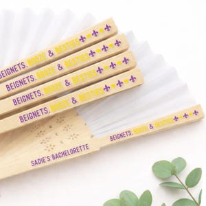 Personalized New Orleans Bachelorette Hand Fan: Beignets, Booze & Besties image 1