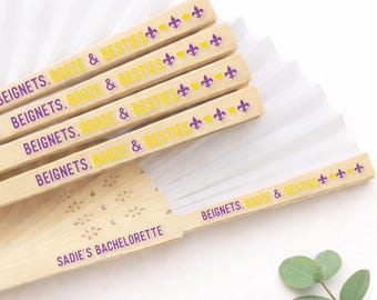 Personalized New Orleans Bachelorette Hand Fan: Beignets, Booze & Besties