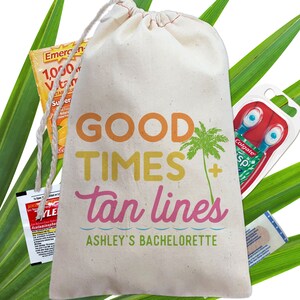 Personalized Beach Birthday or Bachelorette Favor Bags | Good Times & Tan Lines Gift Bags | Tropical Party Supplies image 2