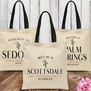 Wedding Welcome Cactus Tote - Bachelorette Bags for Mexico or Arizona Girls Trip - Desert Girls Trip Totes - Meet Me In Bags