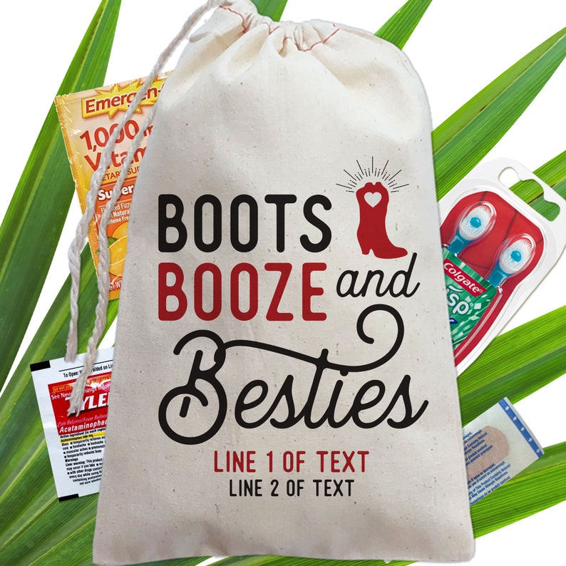 Nashville Bachelorette Party Favor Bags, Boots Booze Besties Gift Bags, Nash Bash, Let's Get Nashty, Custom Canvas Favor Bags image 3