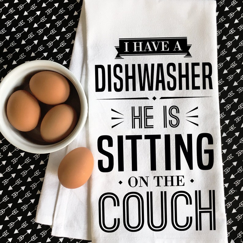 Funny Gift for Wife - Cotton Tea Towel - Dishwasher Christmas Gift from Husband - Funny Gifts for Girlfriend from Boyfriend - Kitchen Towels image 1