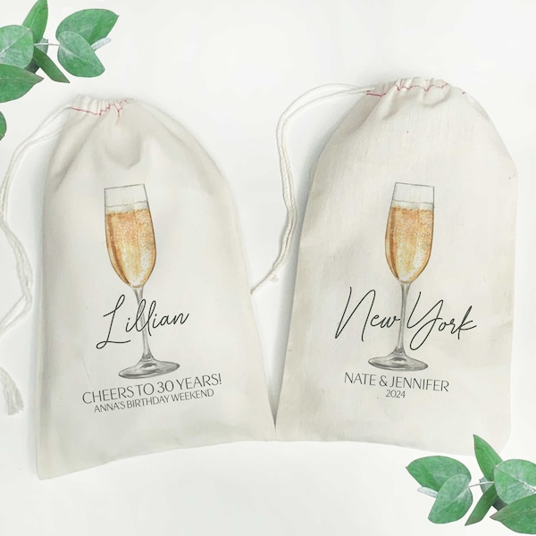 Champagne Gift Bags - Wedding Favors - Champagne Bachelorette Bags - Champagne Campaign Brunch Hangover Recovery Kits - Elegant Favor Bags
