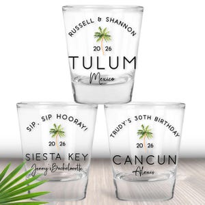 Custom Palm Tree Shot Glasses For Tropical Trip | Personalized Beach Bachelorette or Birthday Party Favors