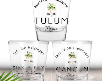 Custom Palm Tree Shot Glasses For Tropical Trip | Personalized Beach Bachelorette or Birthday Party Favors