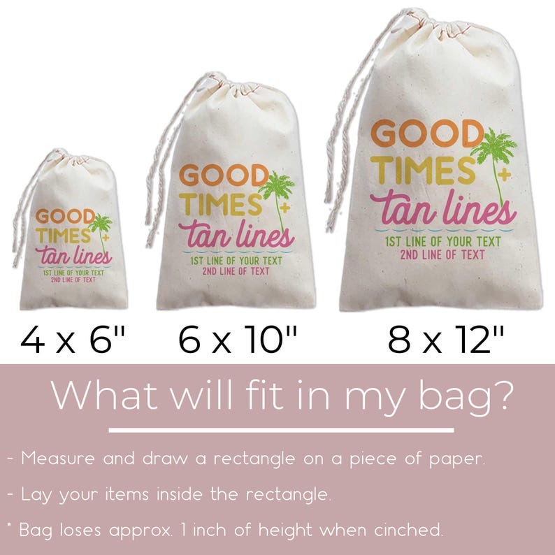 Personalized Beach Birthday or Bachelorette Favor Bags | Good Times & Tan Lines Gift Bags | Tropical Party Supplies image 4
