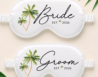 Bride Groom Sleep Mask Set Established Year | Palm Tree Honeymoon Gift | Tropical Honeymoon Gift